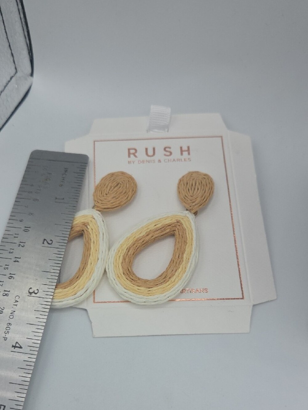5 for $25! RUSH by Denis & Charles Teardrop Straw Drop Earrings - Beige & Cream - Picture 5 of 5